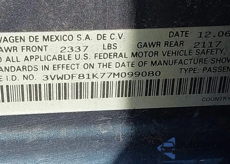 2007 Volkswagen Jetta 2.5 из США, поврежденный, VIN 3VWDF81K77M099080